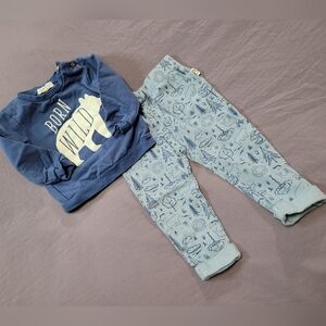 ✨️Kids 5/$40✨️ 18M Blue 'Born Wild' Sweatshirt and Patterned Pants Set